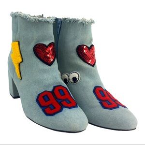 Asos Rowdy Patchwork Ankle Booties Blue Denim US 8
